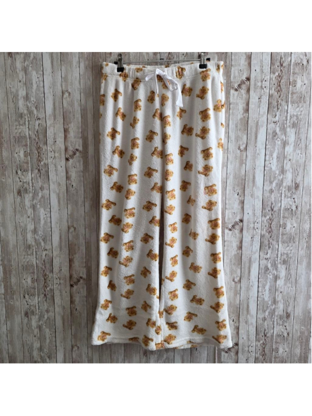 Women's Orange Kiss White Teddy Bear Pajama Pants M